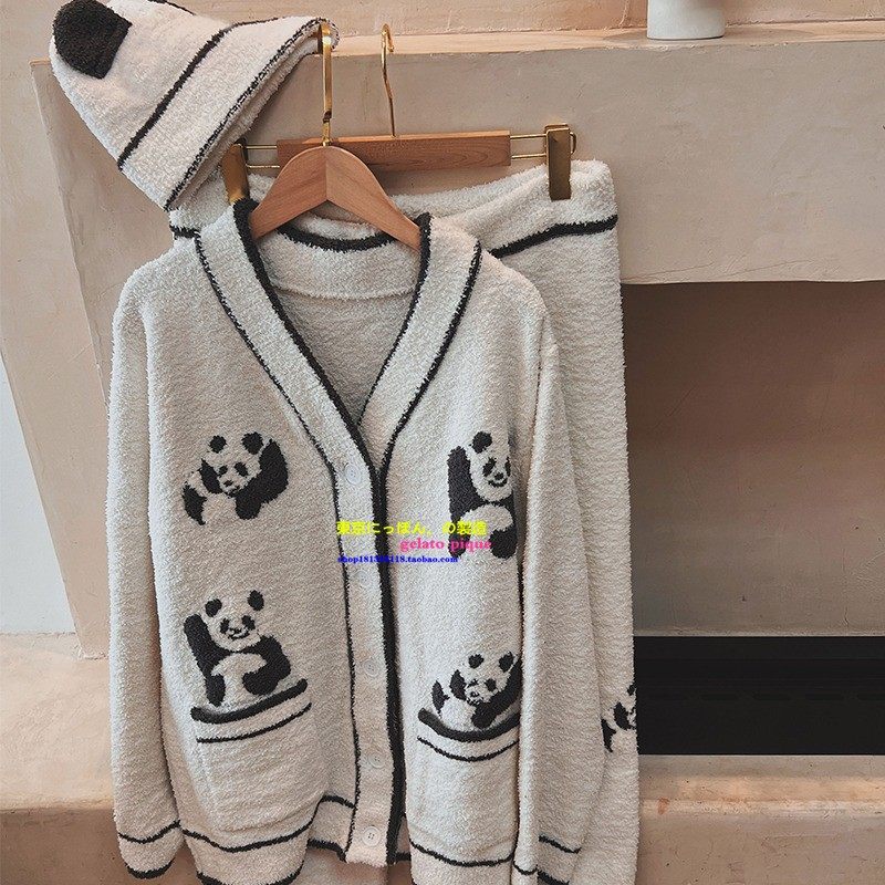 冬季女珊瑚绒熊猫保暖睡衣月子服
