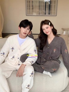 男家居服GP pique冬软绵绵睡衣女加厚情侣小熊开衫 日本you gelato