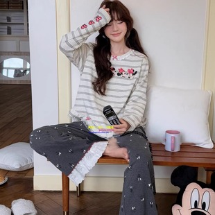 日本GP秋冬新款纯棉舒适休闲长袖睡衣女可爱米妮可外穿家居服套装