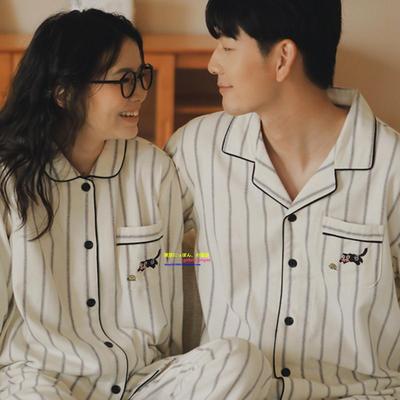 日本春秋冬季情侣纯棉磨毛睡衣
