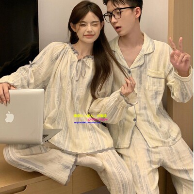 正品GP情侣纯棉条纹甜美睡衣套装