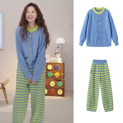 日本GP沈梦辰同款秋冬条纹睡衣女