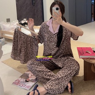 甜美真丝短袖 日本GP夏新款 睡衣高级感KT猫豹纹家居服三件套可外穿