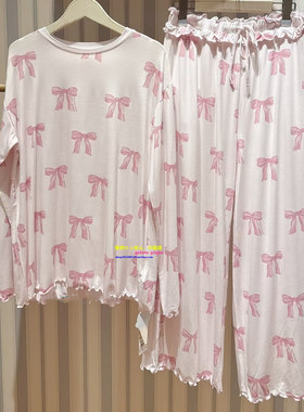 日本GP gelato pique春秋新品莫代尔睡衣女蝴蝶结甜美家居服套装