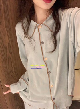 日本GP秋冬季软绵绵睡衣女简约纯色德绒长袖长裤薄绒家居服套装