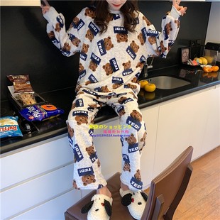 情侣卡通小熊睡衣女加绒家居服套装 pique秋冬季 gelato 日系you