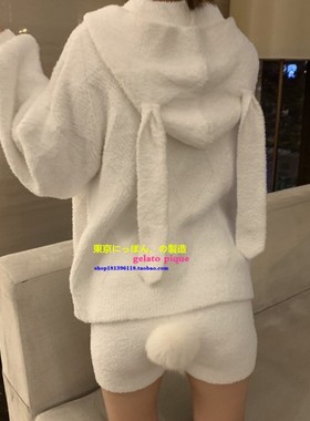 日本GP gelato pique可爱兔子耳朵睡衣冬软绵绵卡通家居服女连帽