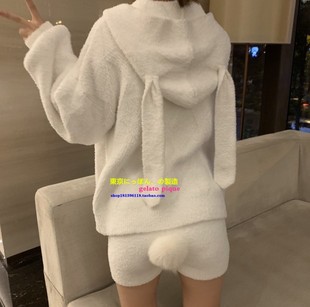 日本GP pique可爱兔子耳朵睡衣冬软绵绵卡通家居服女连帽 gelato
