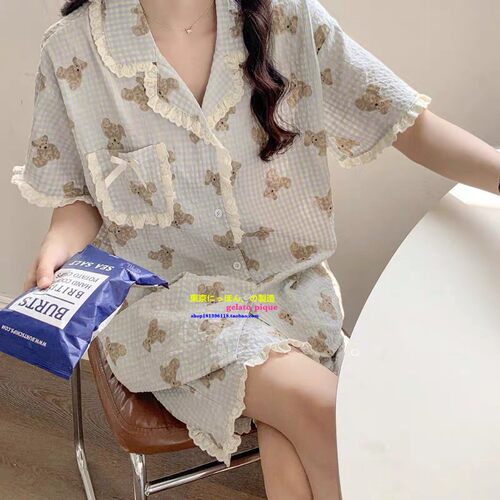 正品GP女纱布小熊格子睡衣可外穿
