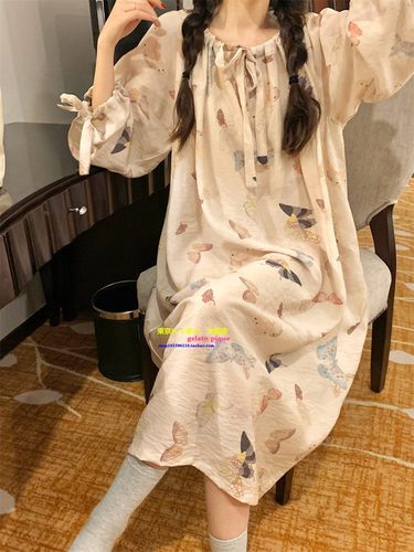 天丝棉春夏美拉德蝴蝶睡裙复古