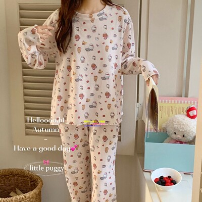 日本GP卡通华夫格猫咪圆领家居服