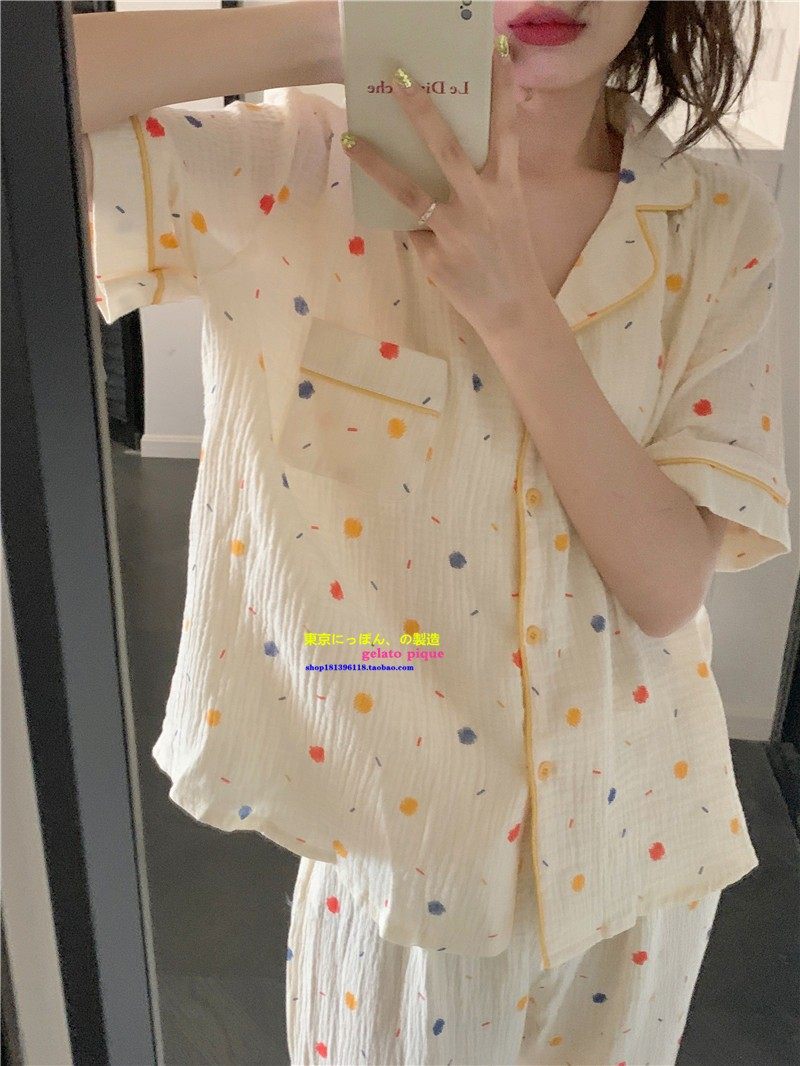女纯棉性感开衫睡衣家居服套装