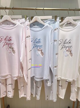 日本GP gelato pique春秋新品睡衣女卡通西施犬字母莫代尔家居服