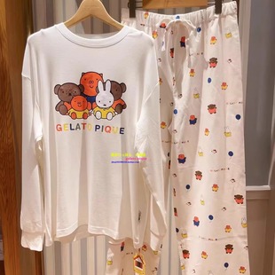 日本GP gelato pique秋冬纯棉睡衣女米菲联名卡通圆领长袖家居服