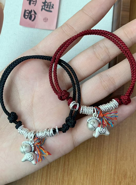 情侣纯银手链999足银生肖马本命年红绳手绳编绳男女礼物手绳