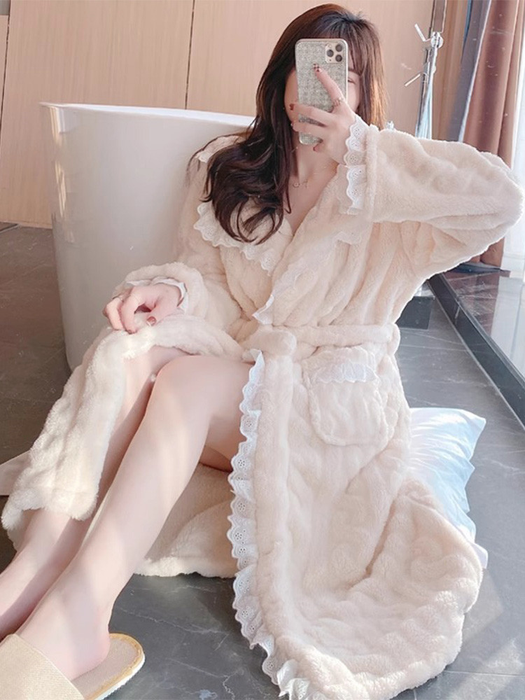 珊瑚绒睡袍女秋冬季2025新款甜美性感加绒加厚保暖睡衣高级感浴袍