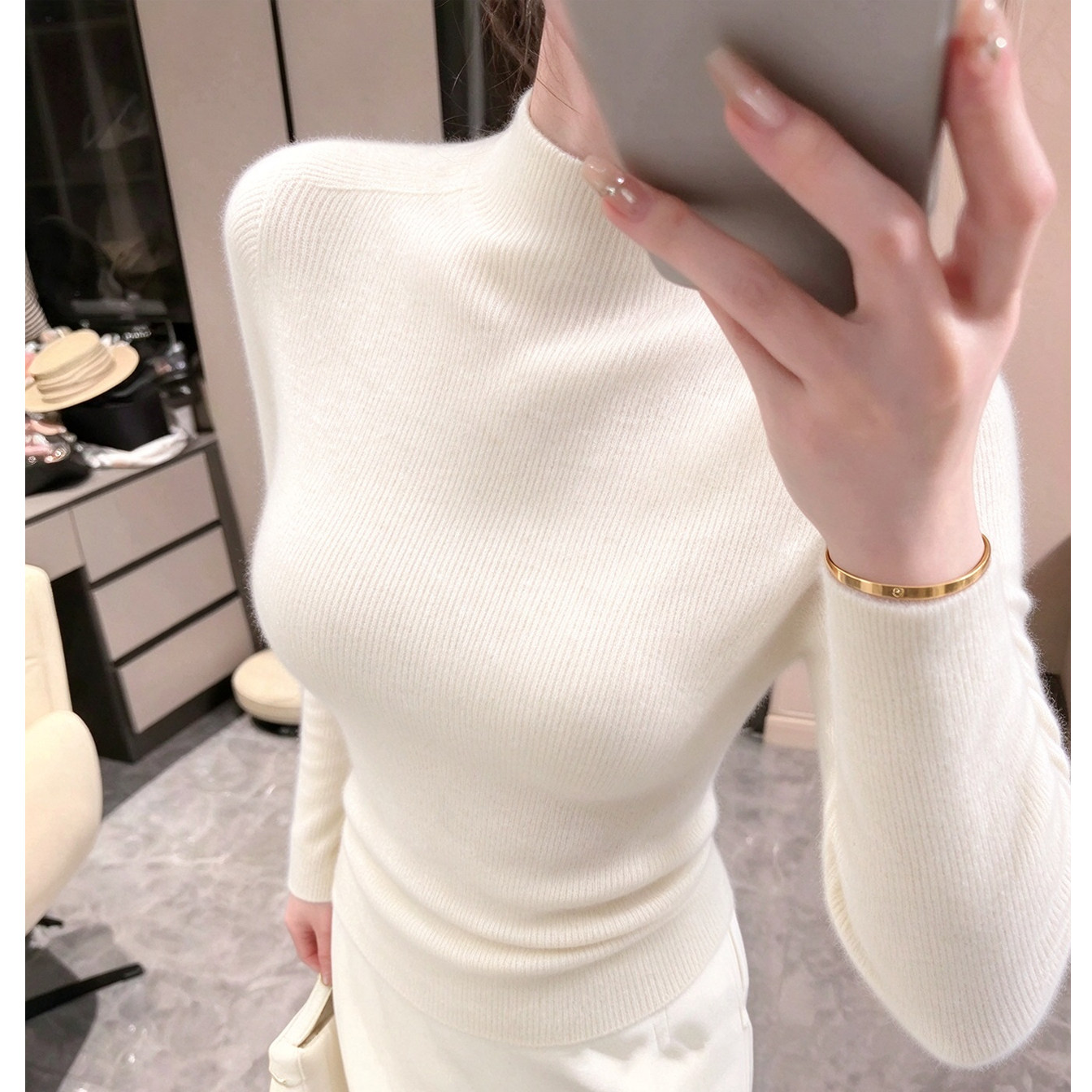 韩系半高领羊毛针织衫女秋冬修身打底衫新款显瘦长袖内搭加厚毛衣