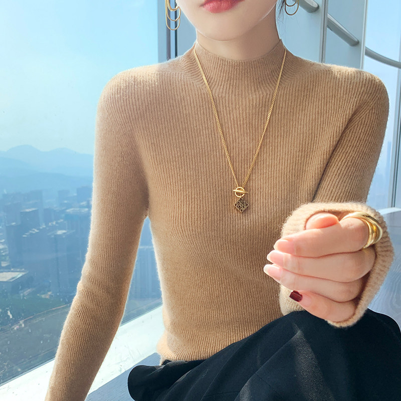 通勤风半高领针织衫女修身显瘦加厚长袖保暖打底毛衣秋冬季羊毛衫