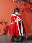 高端原创女童重工刺绣超仙汉服披风加绒加厚新年拜年喜庆连帽斗篷