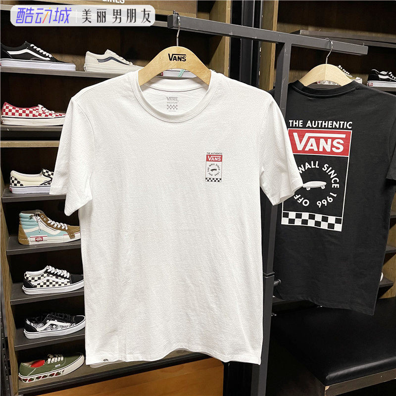 vans范斯女款黑白经典短袖运动休闲大logo潮流印花t恤vn0a3zofblk