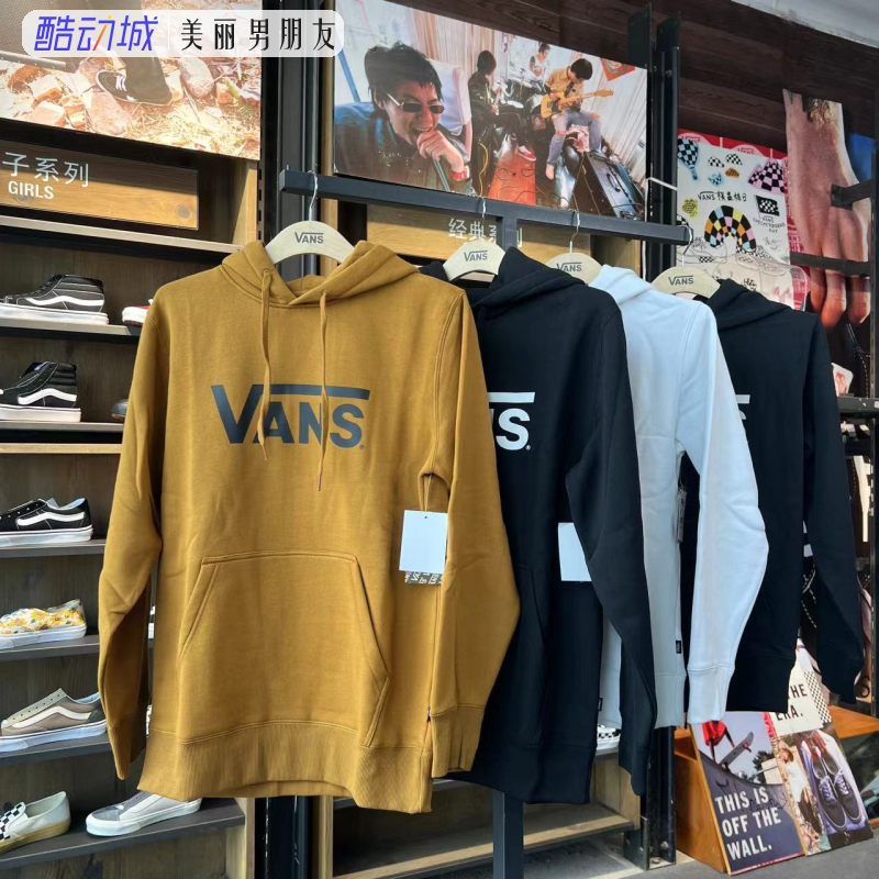 VANS 范斯经典黑白大LOGO运动休闲情侣款加绒连帽卫衣VN0A4MM9BLK