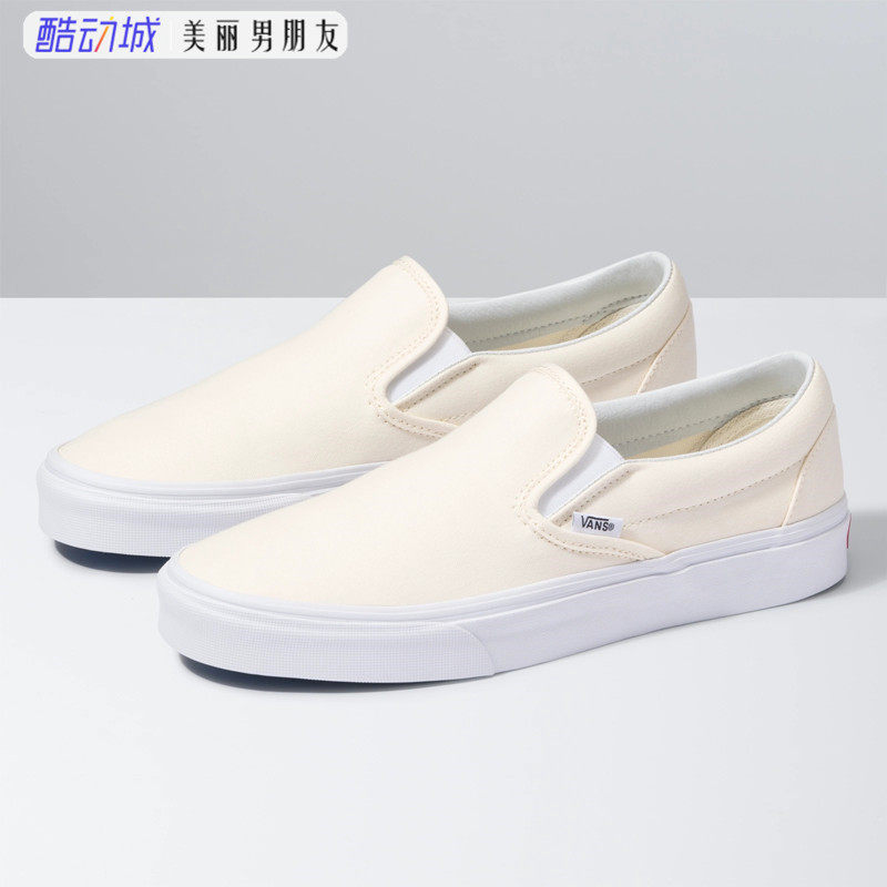 vans slip on 元年 米白色低帮涂鸦手绘男女鞋帆布鞋vn000eyewht