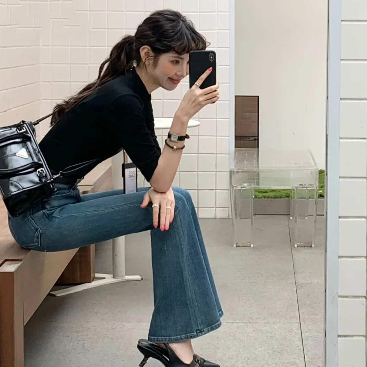 复古微喇牛仔裤女秋季2025年