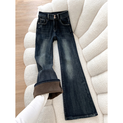复古加绒加厚微喇牛仔裤女