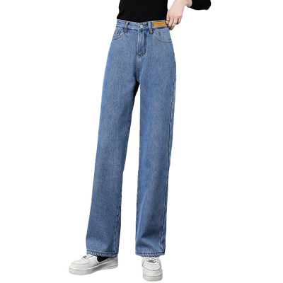 加绒加厚牛仔裤女高腰显瘦卷边