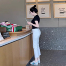 女夏季 2025新款 白色直筒牛仔裤 薄款 八分小个子九分窄版 烟管法棍裤