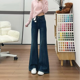 加绒复古蓝高腰微喇牛仔裤女冬季2025新款不贴腿显瘦宽松喇叭裤子