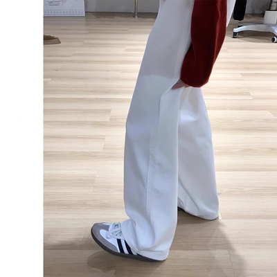 白色窄版阔腿牛仔裤女春夏