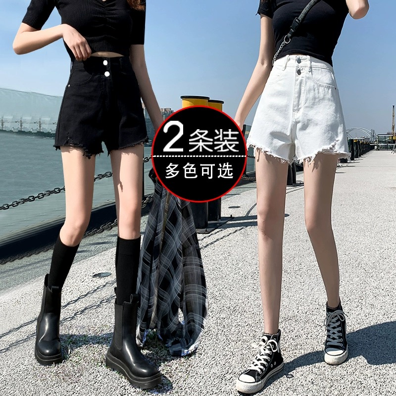 黑色高腰牛仔短裤女2023年夏季