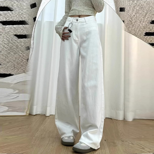 白色阔腿牛仔裤2026年春夏季新款显瘦裤子女款小个子宽松直筒裤子
