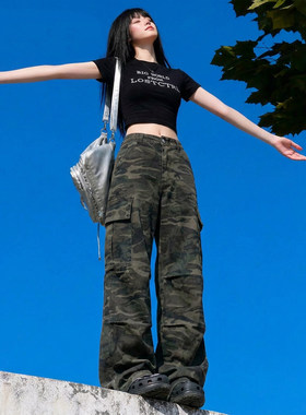 军绿色迷彩工装裤牛仔裤女