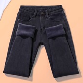 女弹力加厚紧身小脚裤 高腰显瘦修身 冬季 黑灰色加绒牛仔裤 铅笔裤 子