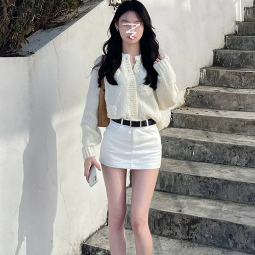 白色高腰牛仔半身裙女2026
