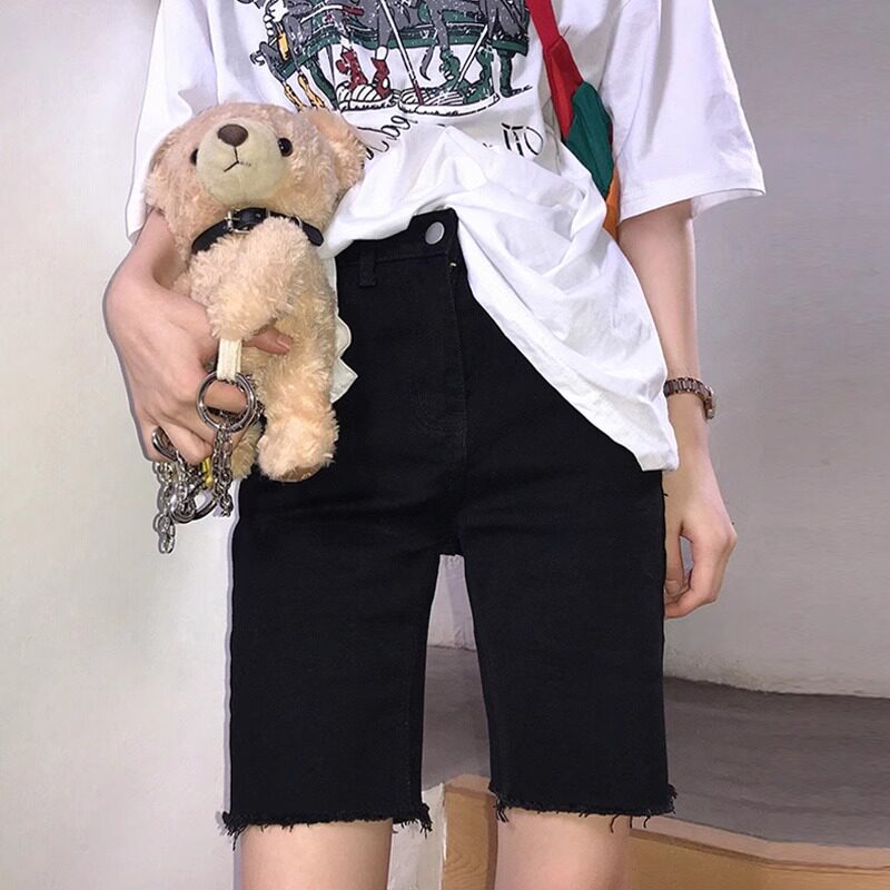 黑色牛仔五分裤女中裤2024夏季图片