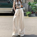 美式 子春秋 白色阔腿牛仔裤 女2025高腰显瘦宽松褶皱慵懒垂感直筒裤