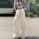 子春秋 女2025高腰显瘦宽松褶皱慵懒垂感直筒裤 美式 白色阔腿牛仔裤