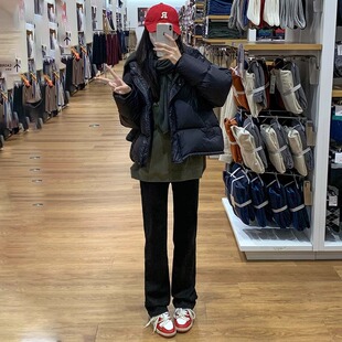 黑色加绒窄版直筒牛仔裤女秋季2024新款爆款显瘦小个子加长烟管裤