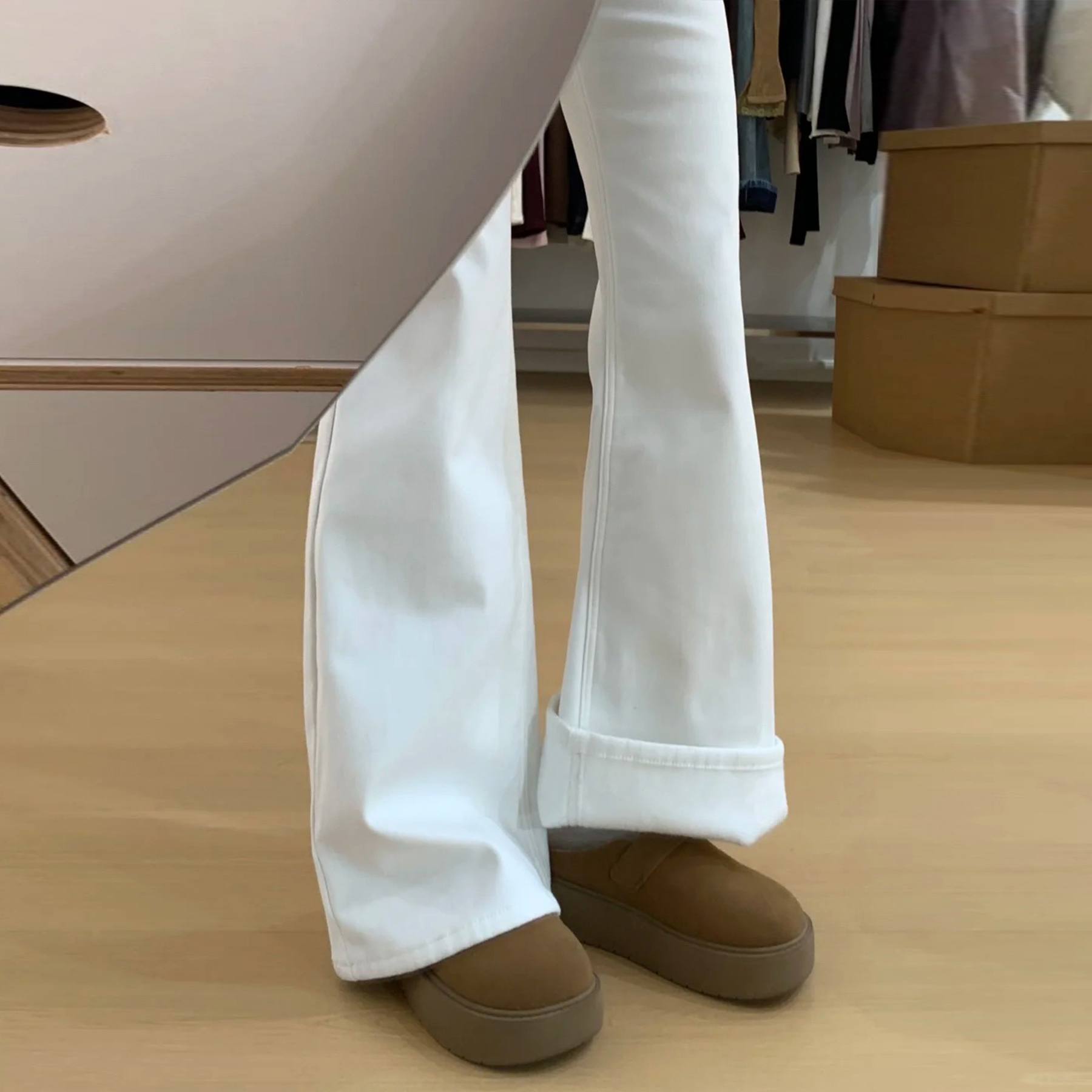 加绒加厚不贴腿低腰喇叭裤