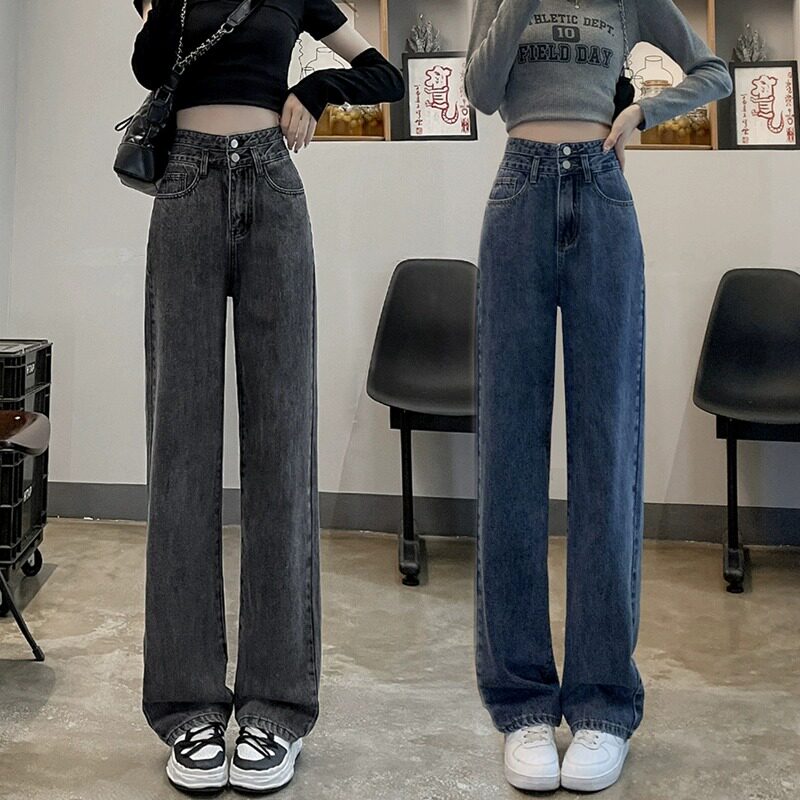 高腰阔腿牛仔裤女春秋宽松图片