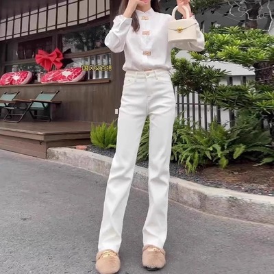 白色窄版牛仔裤女春季2025年