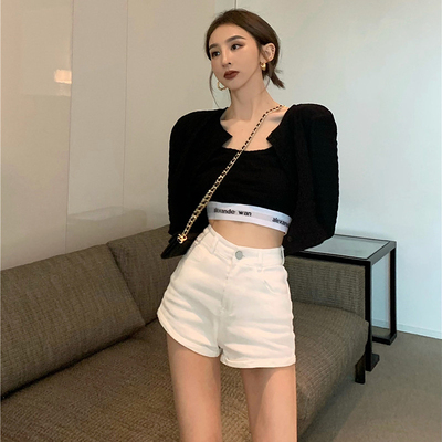 白色紧身牛仔短裤女夏季薄款