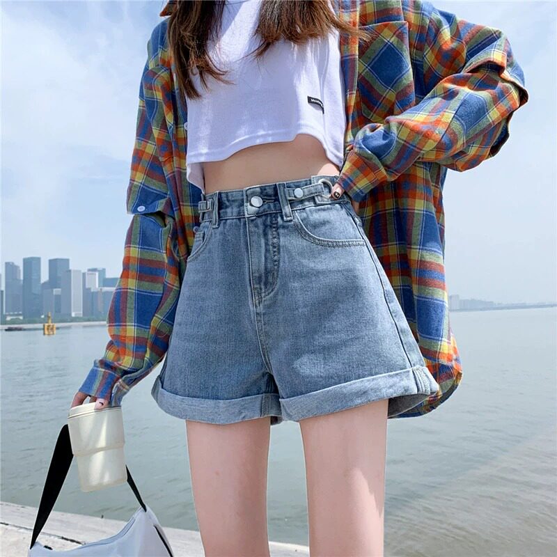 卷边牛仔短裤女2024年新款夏季图片