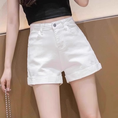 白色高腰a字牛仔短裤女2025年