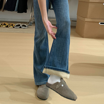 加绒微喇牛仔裤女冬季2025