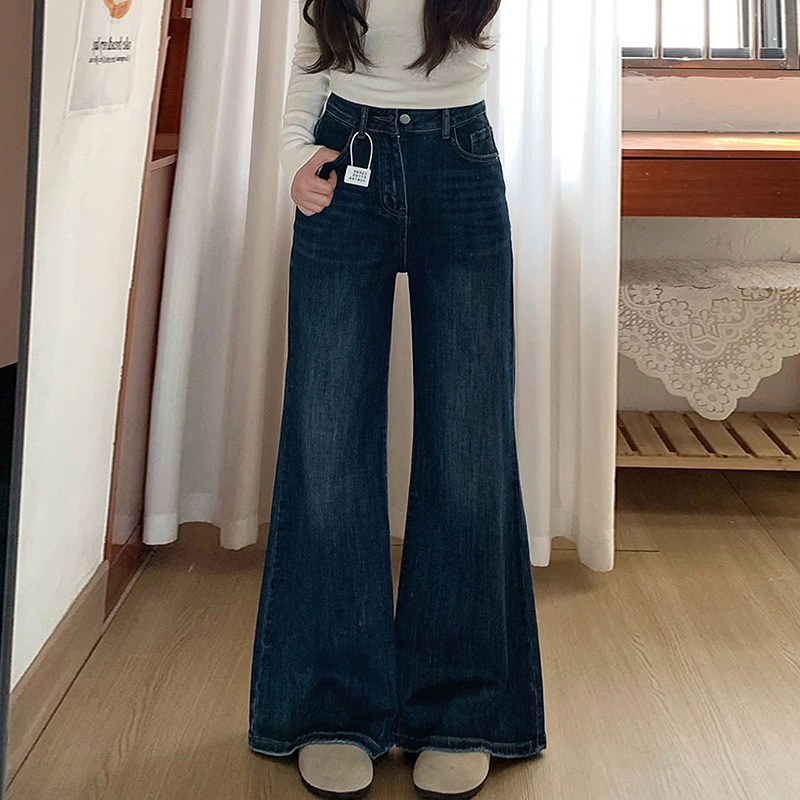 深蓝色垂感微喇牛仔裤女2026新款春季不贴腿休闲百搭高腰马蹄裤子,女装/女士精品,牛仔裤,淘宝优惠券,粉丝福利购,淘宝优惠卷