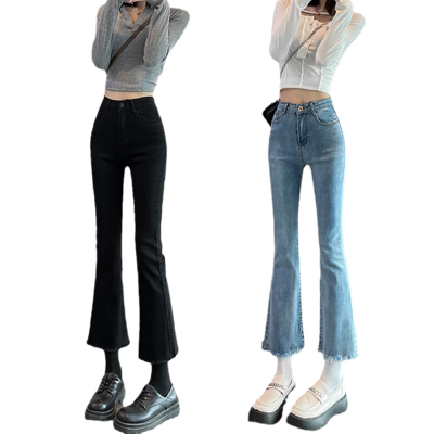 黑色微喇叭牛仔裤女春秋装